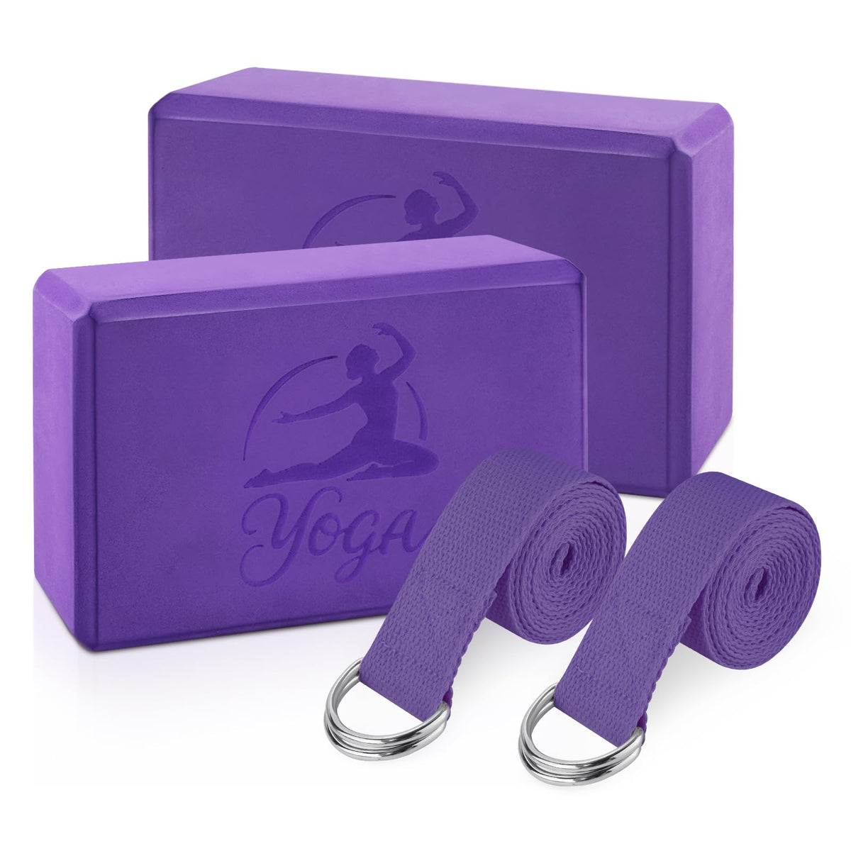 RETON Yoga Blocks Set, High - Density Yoga Block with 2 Strap, Lightweight Foam Brick Yoga Pilates Blocks, Anti-Slip Yoga Brick with Embossed Design for Posture Adjustment and Movement Assistance