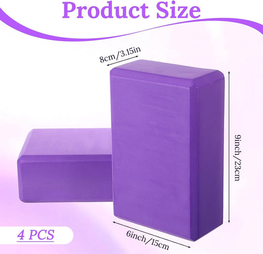 4 Pcs Yoga Blocks 9 x 6 x 3.15 Inch Eva Foam Lightweight Non Slip Yoga Props for Pilates Stretching and Meditation Exercise Blocks Lightweight Yoga Essentials
