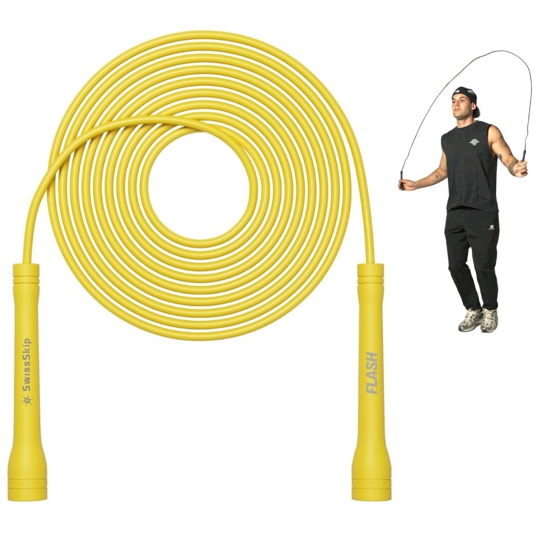 Swissskip Speed Jump Rope by Dayan Kolev, 5mm PVC Skipping Rope, Great for Beginners and Advanced Athlets, Designed for Fitness, Cardio, Boxing & CrossFit, Adjustable length with Unbreakable Handles