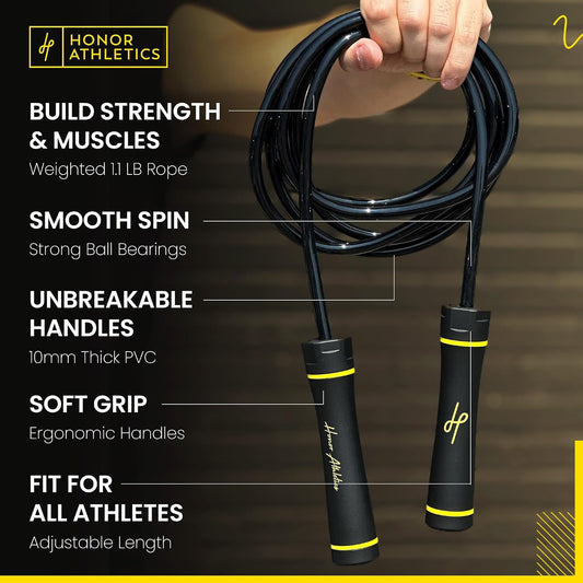 Honor Athletics 3.0 Muay Thai Style Weighted Jump Rope/Crafted for High-Intensity Training/Muay Thai & MMA - Lasting PVC Jump Rope - Heavy 1.1lb PVC Jump Ropes for Fitness