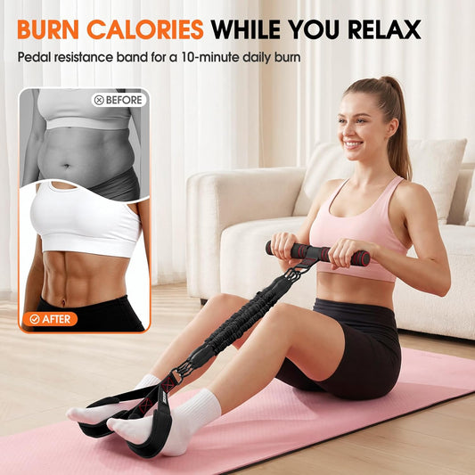 Upgraded Multifunction Pedal Resistance Band with Handle, Adjustable Foot Pedal Resistance Bands for Core, Arm, Legs, Body Strength, Portable Home Gym Workout Equipment for Men & Women