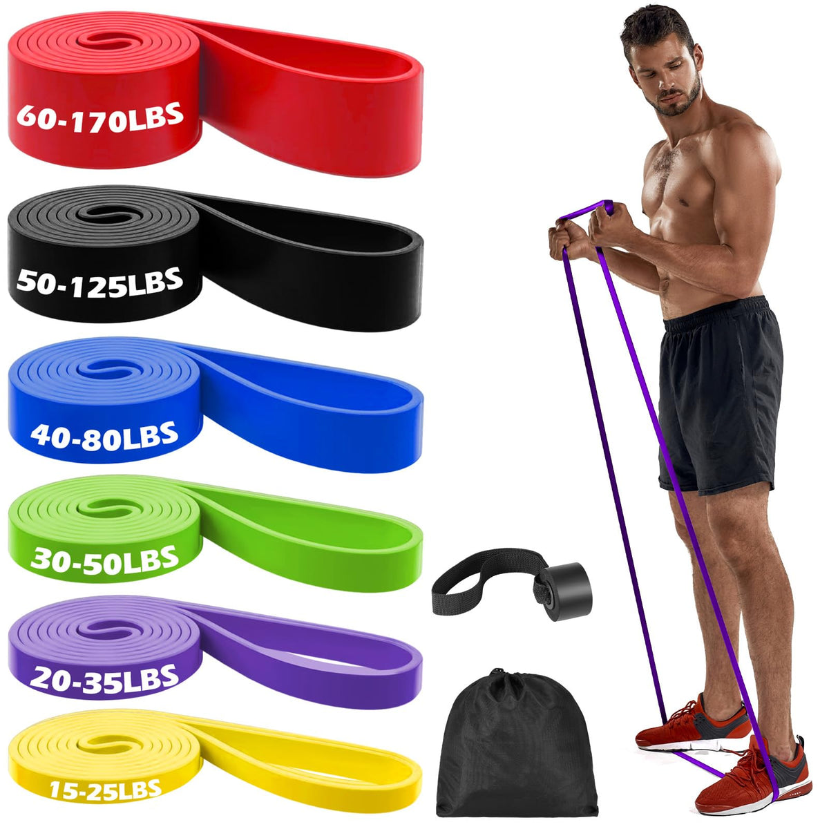Zacro Resistance Bands Set with Door Anchor, Heavy Duty Pull Up Exercise Bands for Working Out, Muscle Power Strength Training, Physical Therapy, Home Fitness Gym Equipment for Men & Women