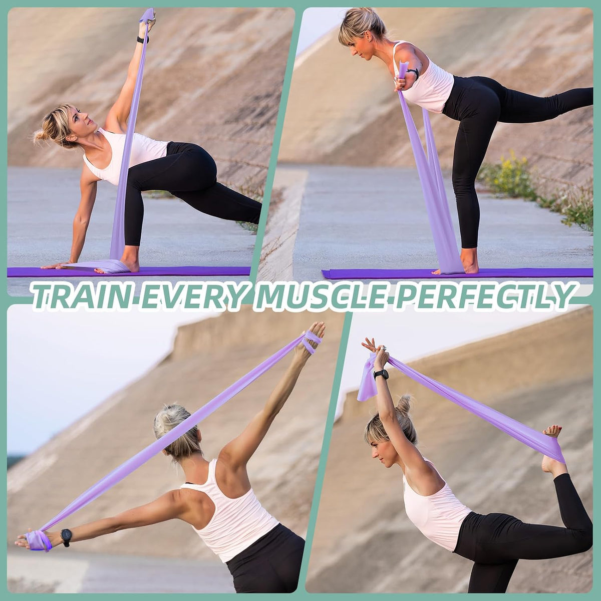 Stretch Bands for Exercise, 5 Levels Resistance Bands for Working Out, Exercise Bands for Physical Therapy, Pilates, Rehab, Stretch, Strength Training and Yoga Starter Set