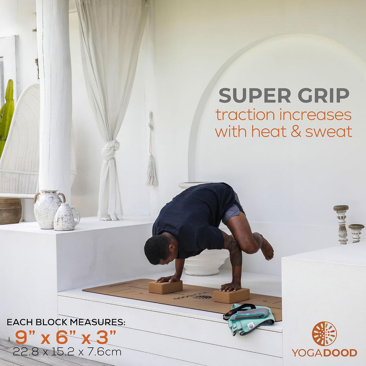 YOGA DOOD Premium Cork Yoga Blocks 2 Pack - Superior Grip & Stability for Enhanced Alignment - Eco-Friendly Biodegradable