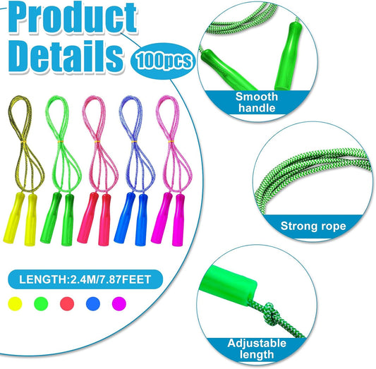 Honoson 100 Pcs Jump Ropes Bulk for Kids 7.8ft Adjustable,Multicolor