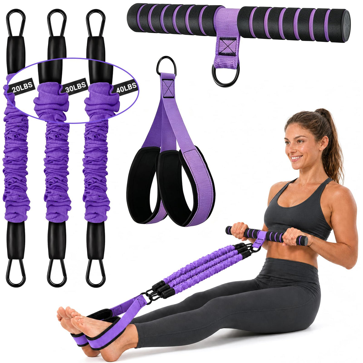 Pedal Resistance Bands with Handles, 90Lbs Adjustable Exercise Band Set