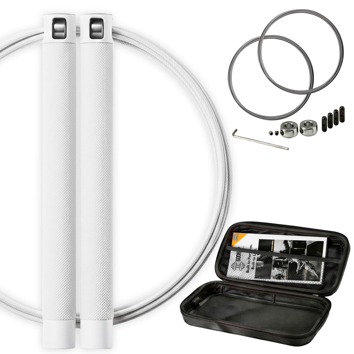 GODROP Jump Rope - Adjustable Speed Jump Rope - 2x Steel Coated Ropes, Carrying Case - Aluminum Anti Slip Handles with Double Ball Bearings for Double Unders, CrossFit, Boxing & Home Workout for Men & Women