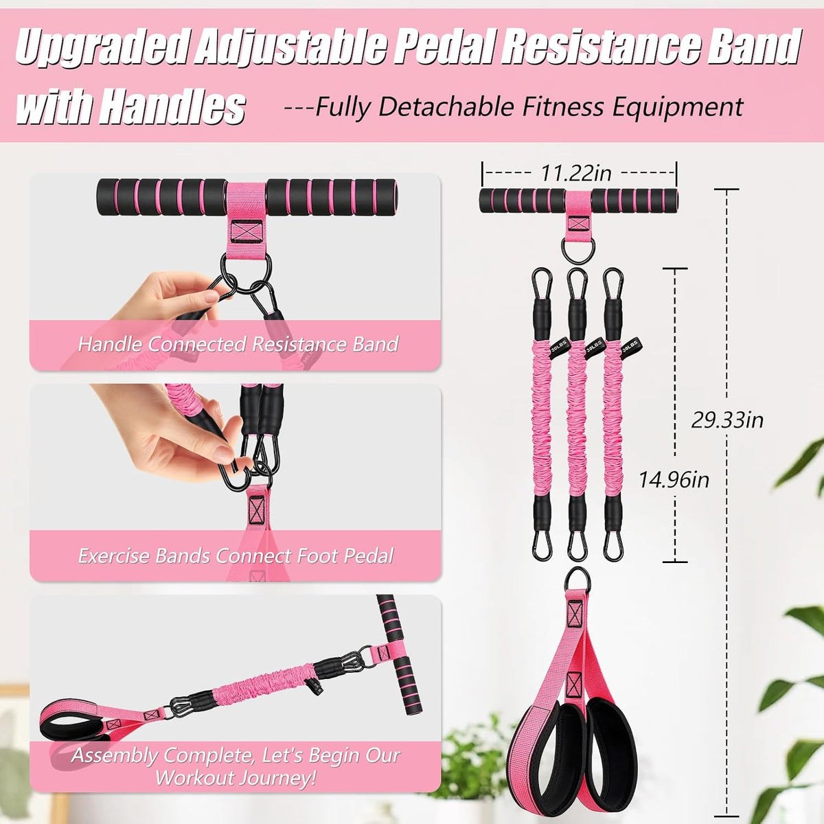 Pedal Resistance Band with Handle, Adjustable Resistance Bands with Handle