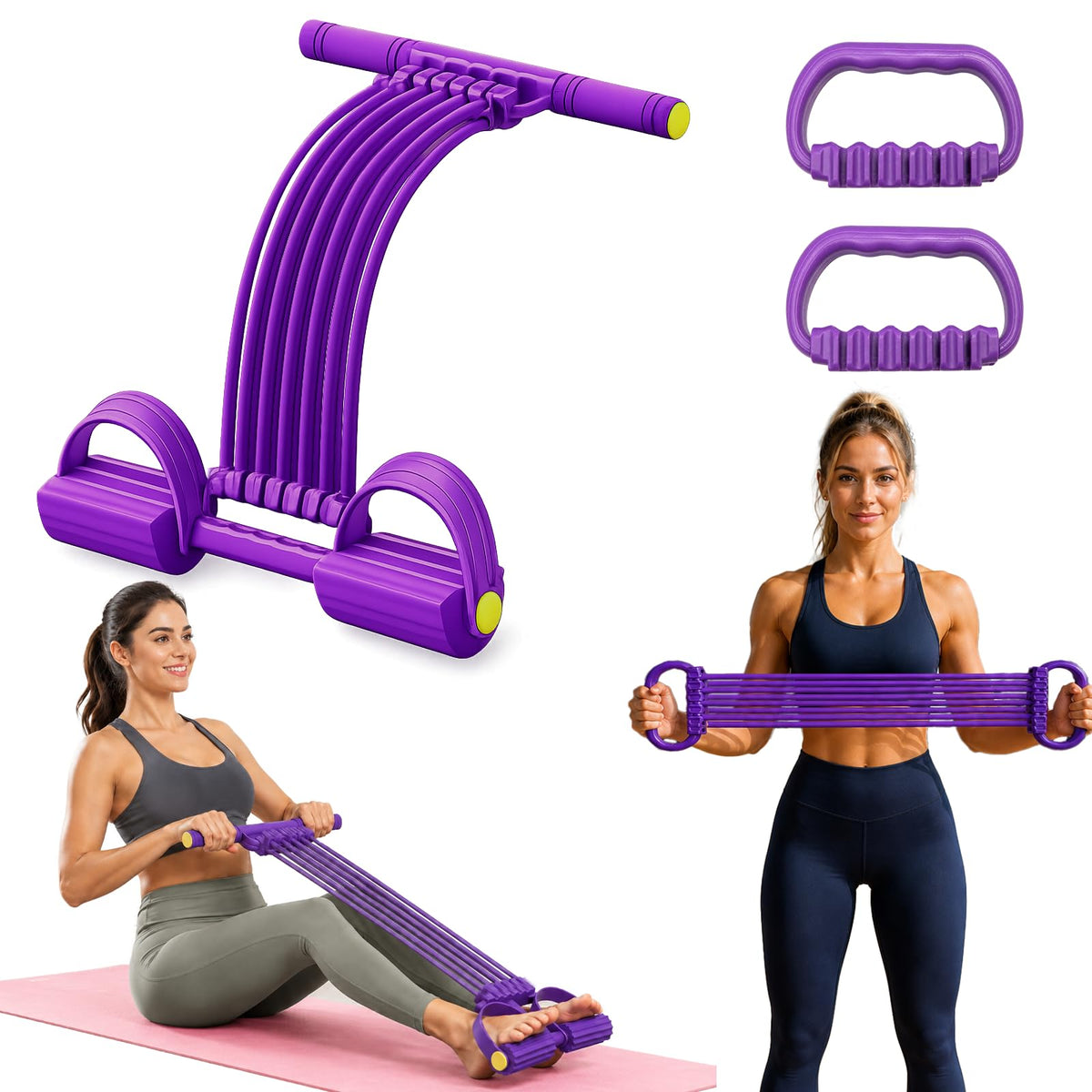 Pedal Resistance Band with Handle, Upgrade 10-Tubes Adjustable Resistance
