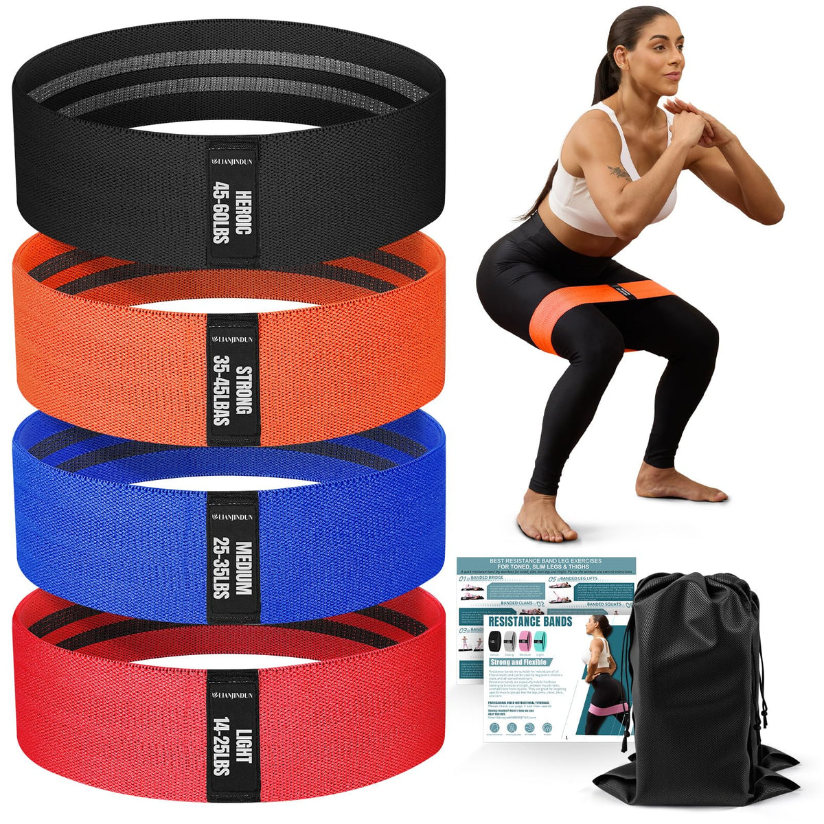 Lianjindun Booty Resistance Bands for Legs & Glutes, Non-Slip Workout Set
