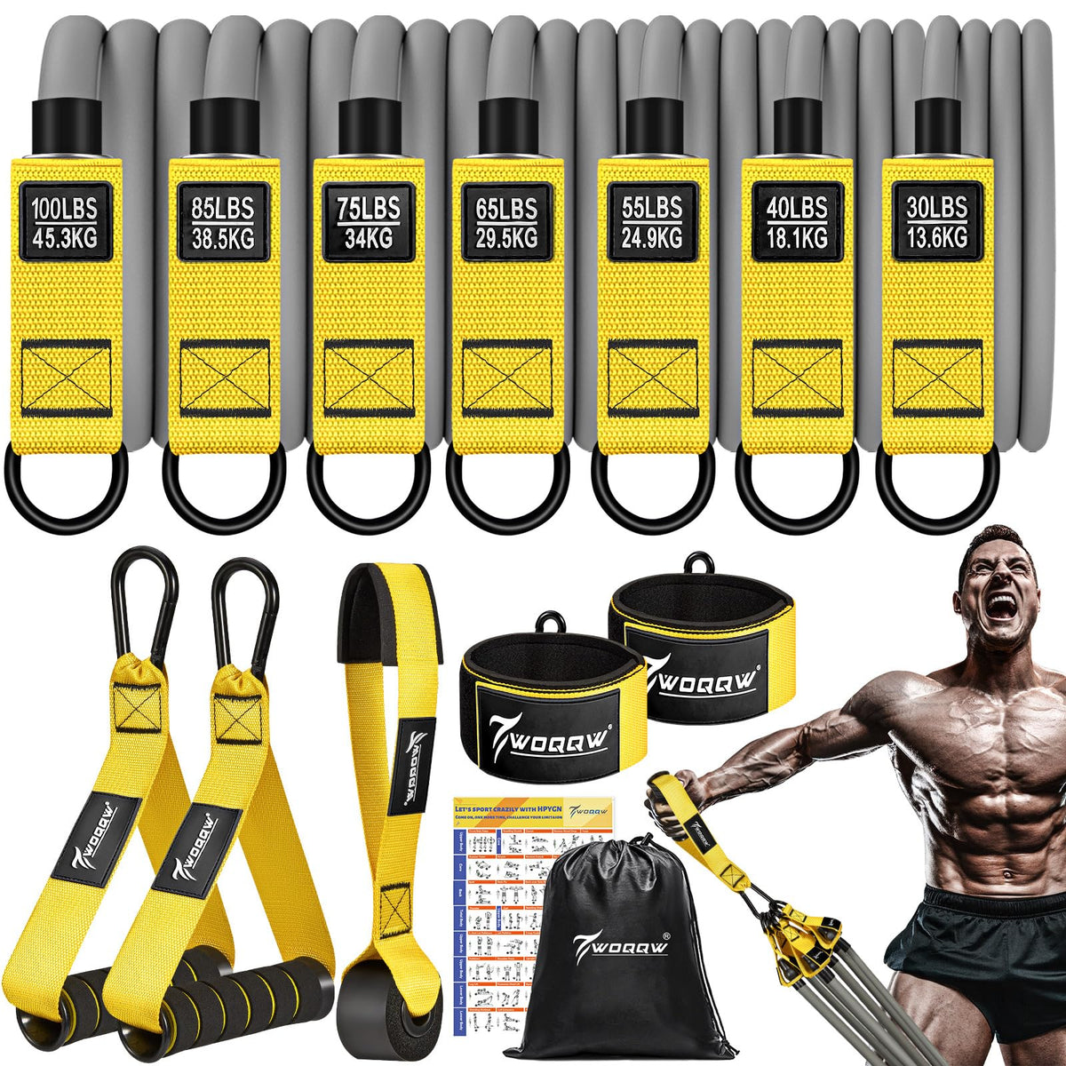 WOQQW Heavy Resistance Bands for Working Out, 350lbs/450lbs Exercise Bands with Handles, Workout Bands Set for Men, Fitness Weight Bands for Muscle Strength Training,Stretching,Slim,Home Gym Equipment