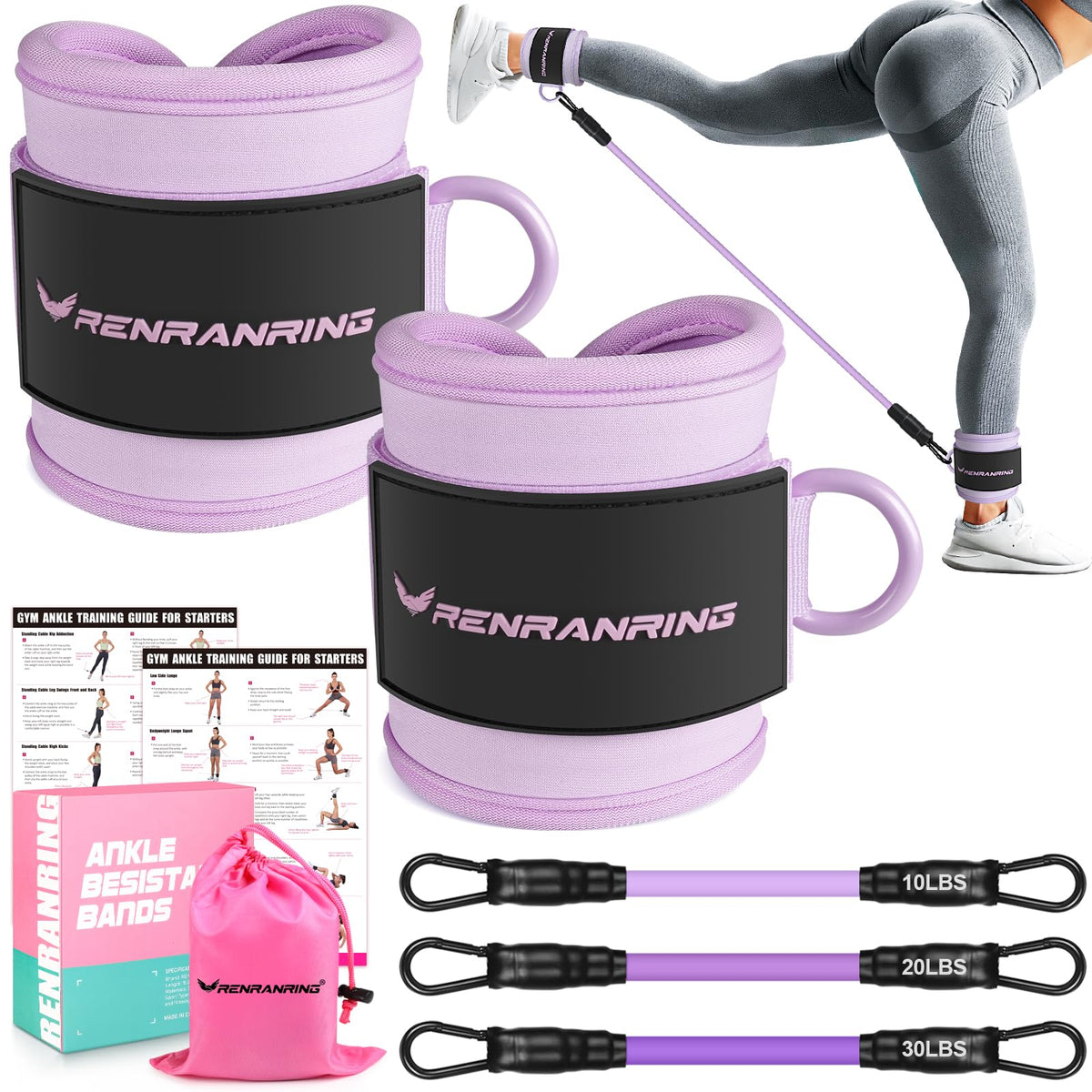 Ankle Resistance Bands w/Cuffs, Ankle Weights Women Booty Workout Equipment