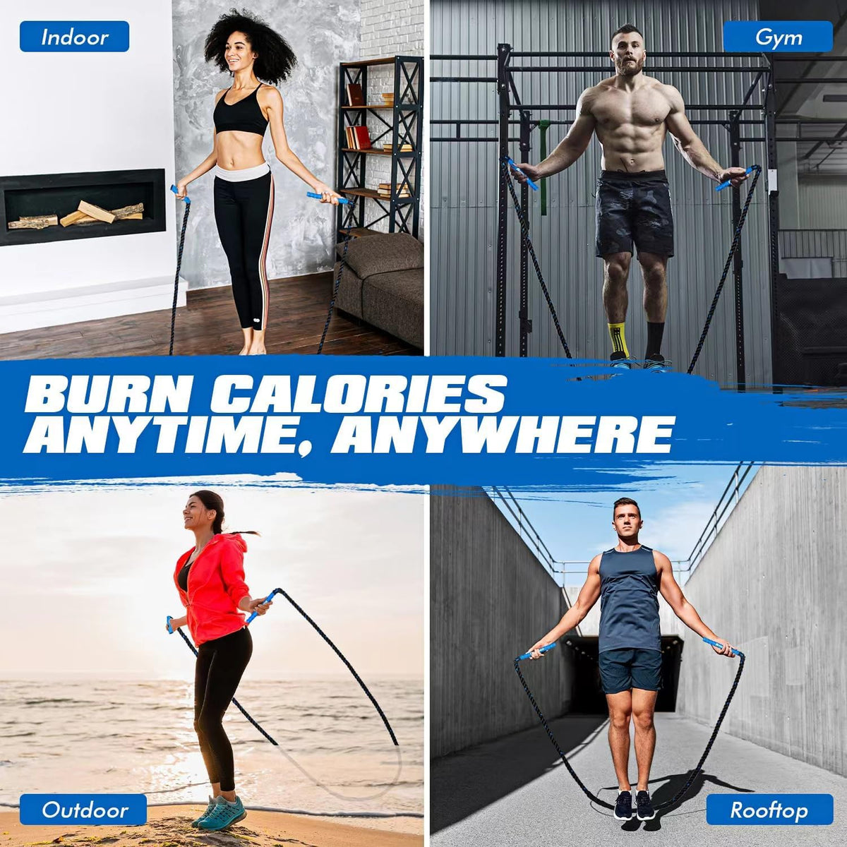 Ayombo Jump Rope, Weighted Jump Rope for Fitness, Boxing Equipment Jump Ropes for Men Women, Battle Skipping Ropes for Exercise, Suitable for Boxing, Cardio, Training Muscle Speed Home Gym Workout Equipment
