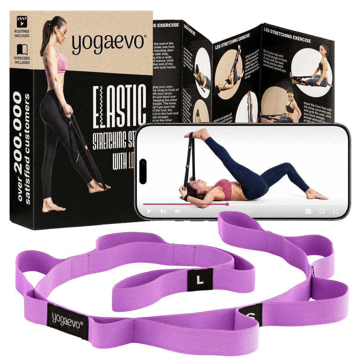 Yogaevo Elastic Stretching Strap With Loops For Physical Therapy