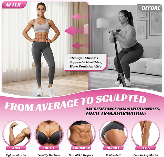 HOXWC Multifunction Pedal Resistance Band with Handle, 50LBS Foot Pedal Resistance Bands for Core/ABS, Arm, Waist, Abdomen, Leg Workout, Portable Sit Up Exercise Equipment for Women