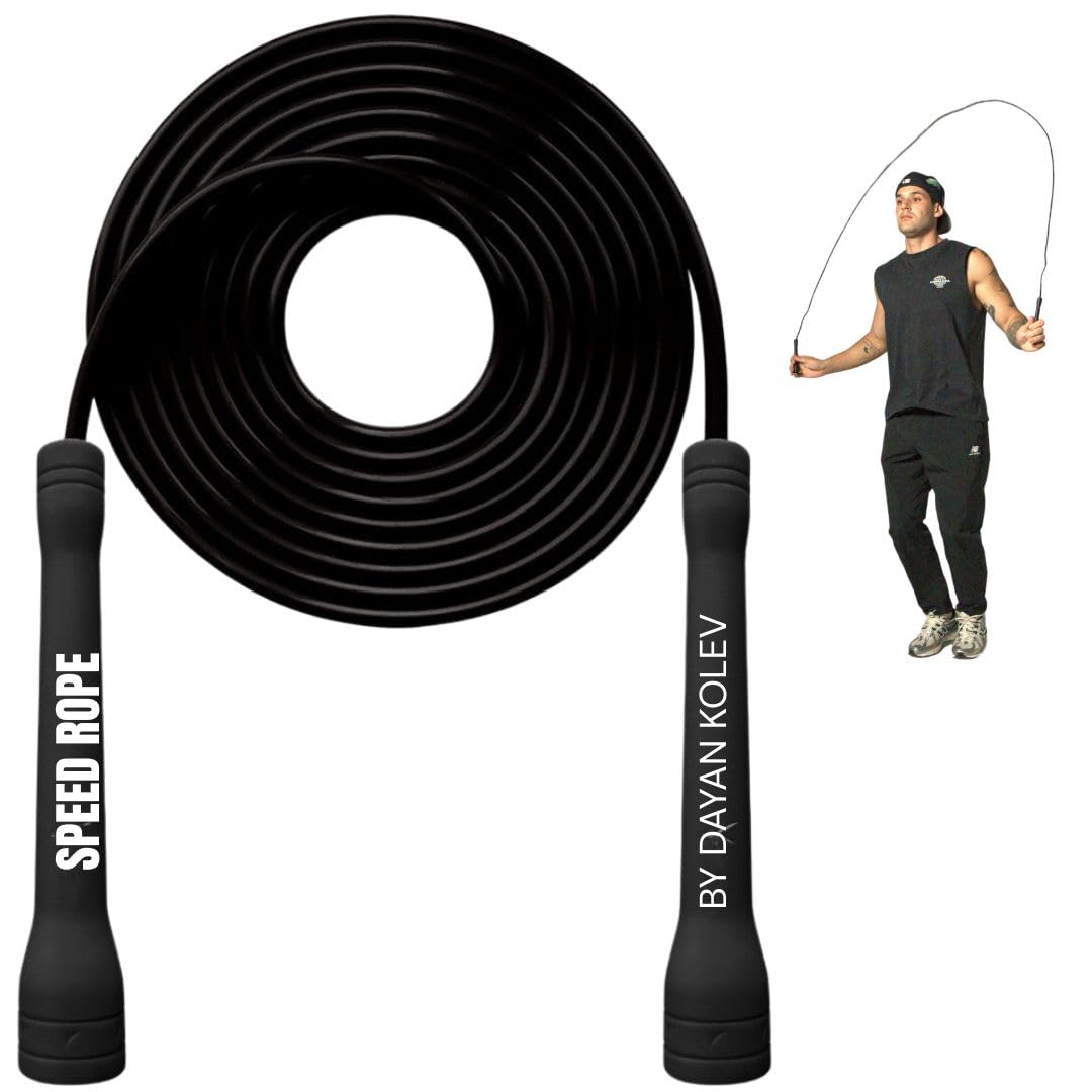 Swissskip Speed Jump Rope by Dayan Kolev, 5mm PVC Skipping Rope, Great for Beginners and Advanced Athlets, Designed for Fitness, Cardio, Boxing & CrossFit, Adjustable length with Unbreakable Handles