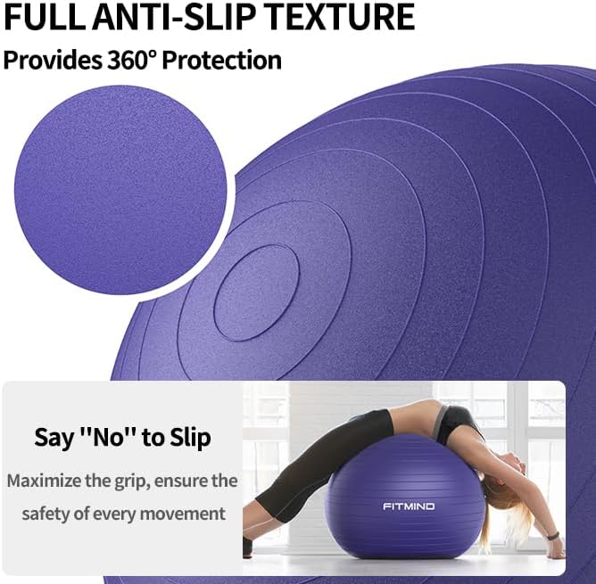 FITMIND_ Extra Thick Exercise Ball Yoga Ball 22in/26in/30in for Workout Pregnancy Stability,Anti-Burst and Slip Resistant Swiss Ball with Pump for Yoga, Pilates, Fitness,Birthing,Physical Therapy