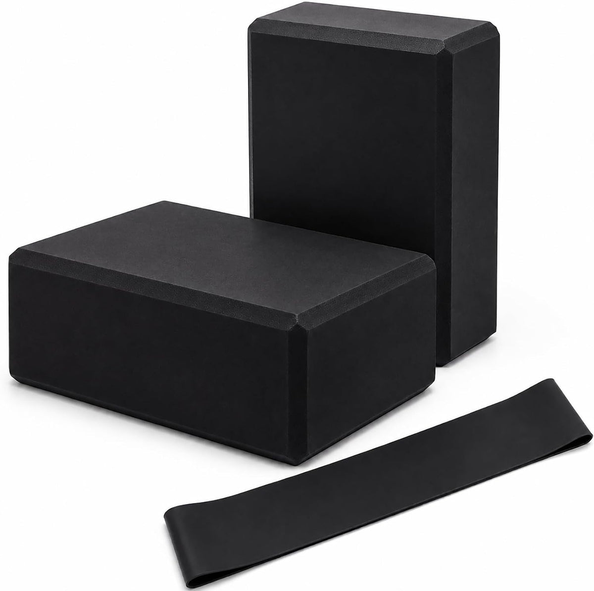Yoga Blocks 2 Pack, Foam Yoga Block Set with Loop Resistance Band, High-Density EVA Yoga Block for Yoga, Pilates, Exercise, Stretching, Balance Training and Home Workouts
