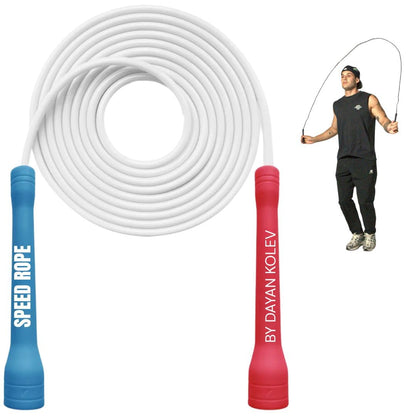 Swissskip Speed Jump Rope by Dayan Kolev, 5mm PVC Skipping Rope, Great for Beginners and Advanced Athlets, Designed for Fitness, Cardio, Boxing & CrossFit, Adjustable length with Unbreakable Handles
