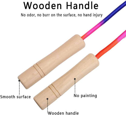 16 FT Long Jump Rope for Kids, 2 Pack Adjustable Double Dutch Skipping Rope with Wooden Handle, Multiplayer Rainbow Jumping Rope for Outdoor Fun, School Sport, Party Game