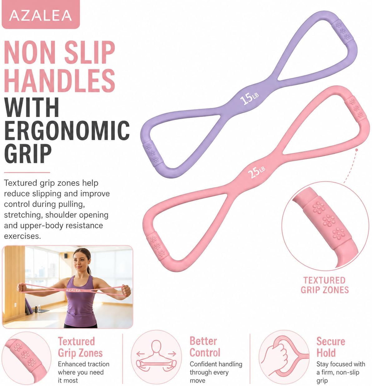 AZALEA Figure 8 Resistance Bands, Silicone Stretch Bands with Handles