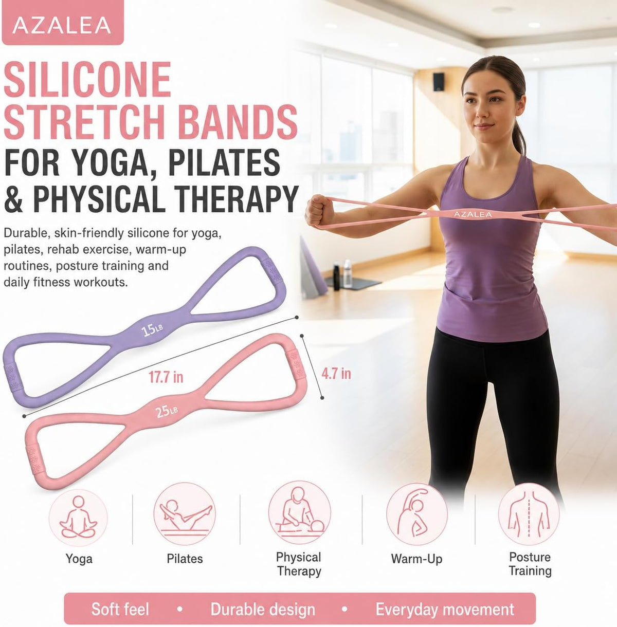 AZALEA Figure 8 Resistance Bands, Silicone Stretch Bands with Handles