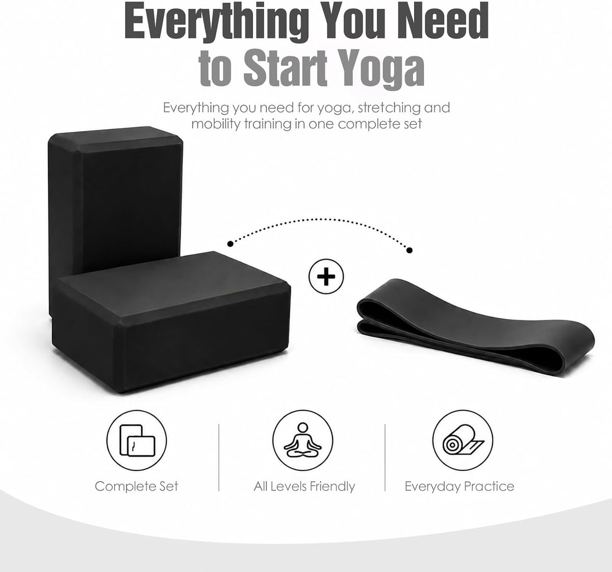 Yoga Blocks 2 Pack, Foam Yoga Block Set with Loop Resistance Band, High-Density EVA Yoga Block for Yoga, Pilates, Exercise, Stretching, Balance Training and Home Workouts