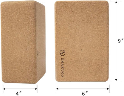 Cork Yoga Block 2 Pack for Pilates 9"x6"x4" Non-Slip & High Density