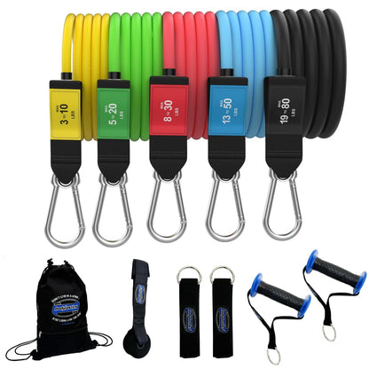 Bodylastics Patented Basic Series Resistance Band Set - Resistance Bands with Snap Reduction Tech, 2 Handles, 2 Ankle Straps, 1 Door Anchor & 1 Carry Bag