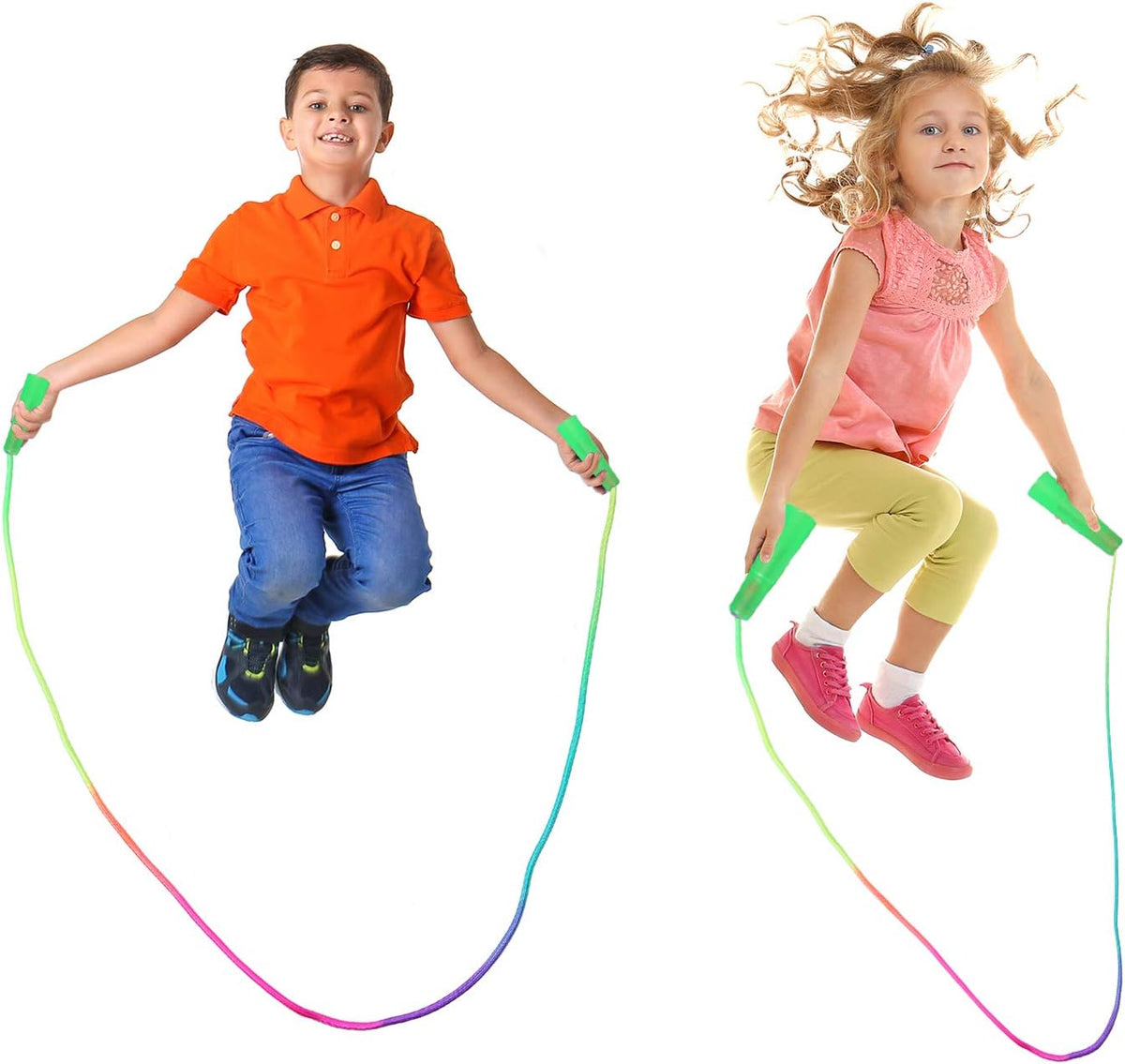 Elcoho 18 Pack Kids Rainbow Jump Rope Set Jumping Ropes Skipping Ropes for Kids Outdoor Fun, Party Favors, 7.2 Feet