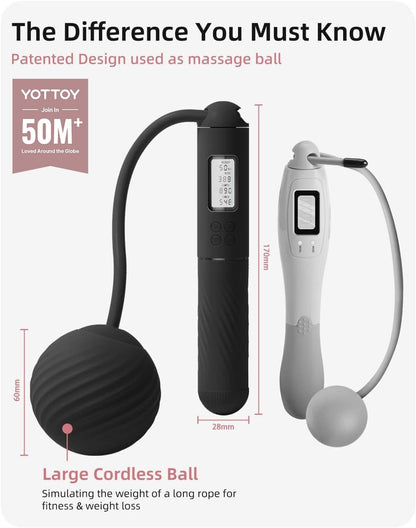 YOTTOY Skipping Ropes for Adults -Cordless Counter Jump Rope with Large Cordless Ball-Weighted Jump Rope for Women with LCD Display