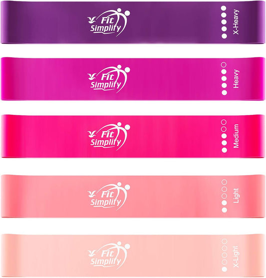 Fit Simplify Resistance Loop Exercise Bands with Instruction Guide and Carry Bag, Set of 5