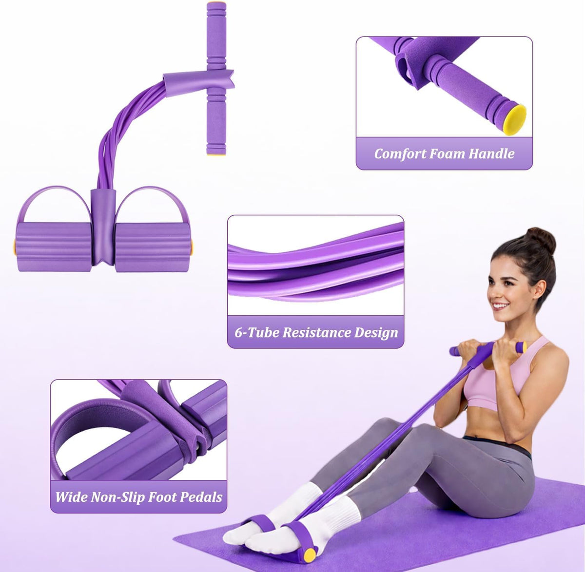 Resistance Bands with Handles, 6-Tube Foot Pedal, Natural Rubber Ankle Puller for Sit-ups & Full Body, Portable Home Gym Strength for Legs, Arms.