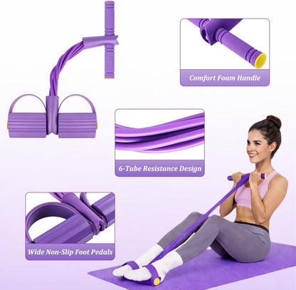 Resistance Bands with Handles, 6-Tube Foot Pedal, Natural Rubber Ankle Puller for Sit-ups & Full Body, Portable Home Gym Strength for Legs, Arms.