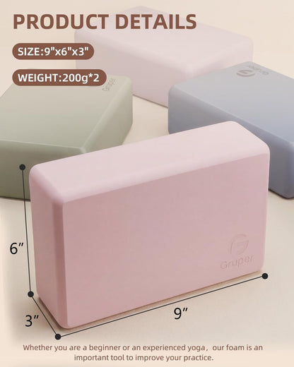 Gruper Yoga Blocks 2 Pack, 9"x6"x3" Exercise Blocks Pilates Blocks