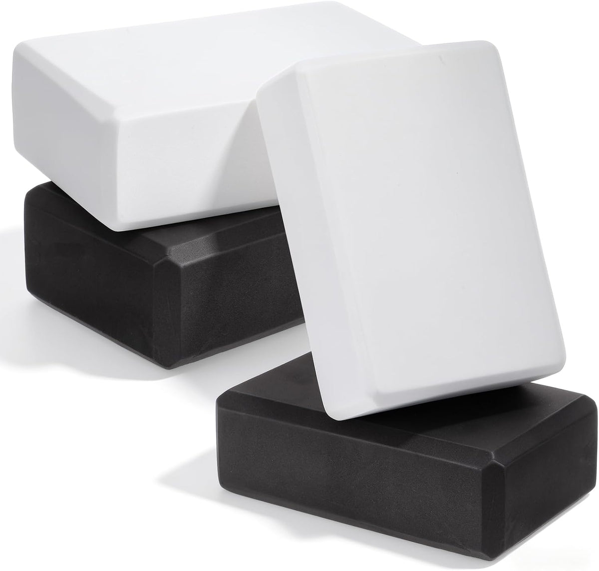 4 Pack Yoga Blocks, High Density EVA Foam Blocks for Strength, Flexibility and Balance, Non-Slip Surface for Yoga, Pilates, Meditation (8.9x6.7x3 Inches, 2 Black + 2 Gray)