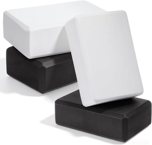 4 Pack Yoga Blocks, High Density EVA Foam Blocks for Strength, Flexibility and Balance, Non-Slip Surface for Yoga, Pilates, Meditation (8.9x6.7x3 Inches, 2 Black + 2 Gray)