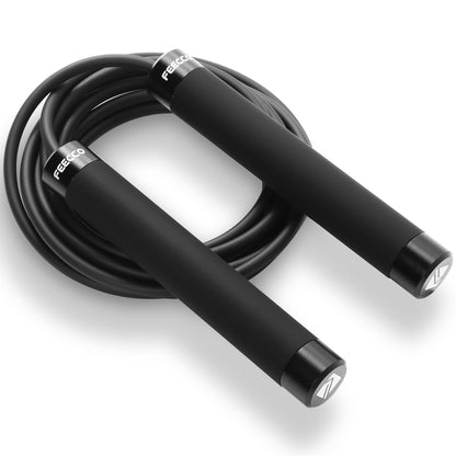 FEECCO 1/2 lb Weighted Jump Rope for Boxing, Cardio, Crossfit Workout, 8~11ft Range Adjustable Length Steel Ropes with Ball Bearings and Metal Handles, Suitable for Men and Women
