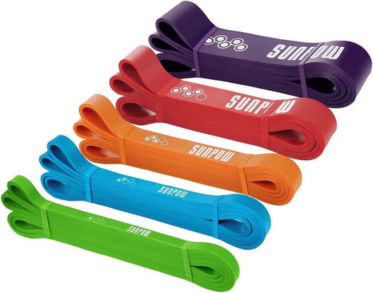 SUNPOW Pull Up Assistance Bands Set of 5 Resistance Heavy Duty Workout Exercise Stretch Fitness Bands Assist Set for Body, Instruction Guide and Carry Bag Included