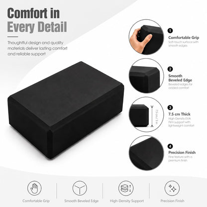 Yoga Blocks 2 Pack, Foam Yoga Block Set with Loop Resistance Band, High-Density EVA Yoga Block for Yoga, Pilates, Exercise, Stretching, Balance Training and Home Workouts