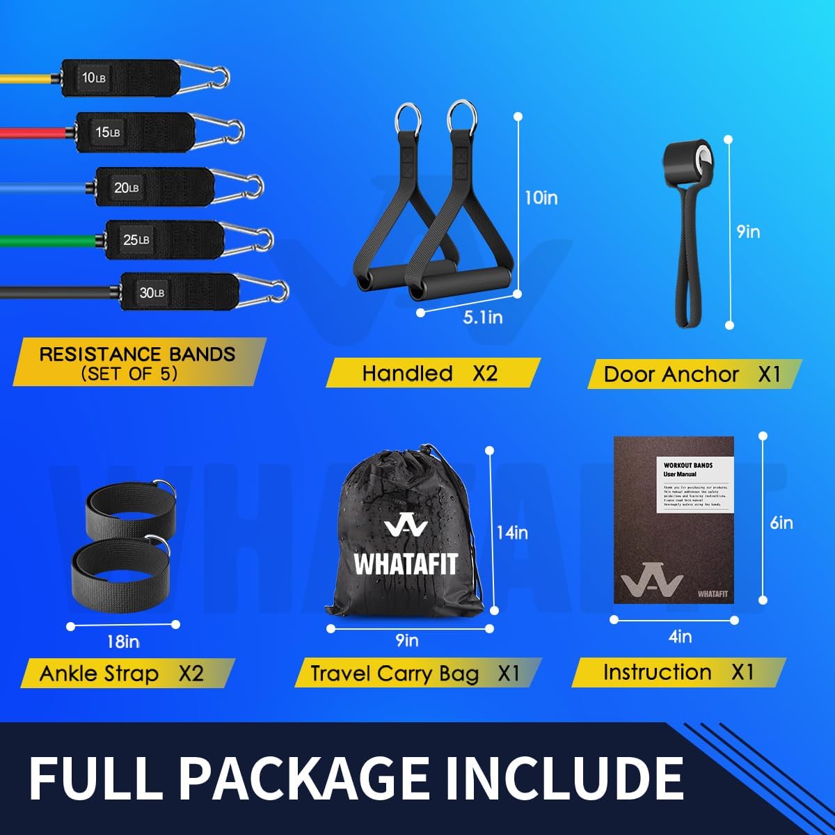WHATAFIT Resistance Bands, 5 Level Exercise Bands with Handles for Workout