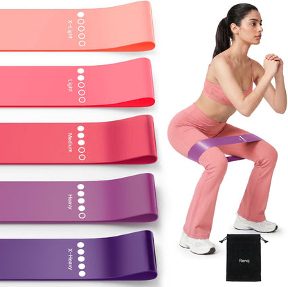 Resistance Bands for Working Out, 5-Pack Elastic Exercise Bands for Strength Training, Stretching, Workout; Home Gym Equipment for Women Men, Pilates Yoga Physical Therapy, Leg Glute Arm Exercise Kit
