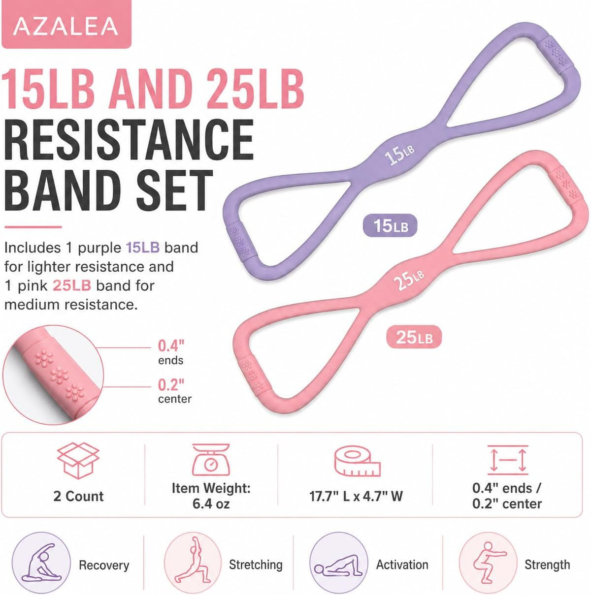 AZALEA Figure 8 Resistance Bands, Silicone Stretch Bands with Handles