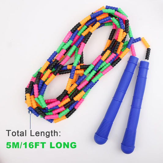 Coolrunner 16 FT Long Jump Rope(2 PACK), Double Dutch Jump Ropes, Soft Beaded Skipping for Kids Adults, Plastic Segmented Long Enough for 4-5 Jumpers