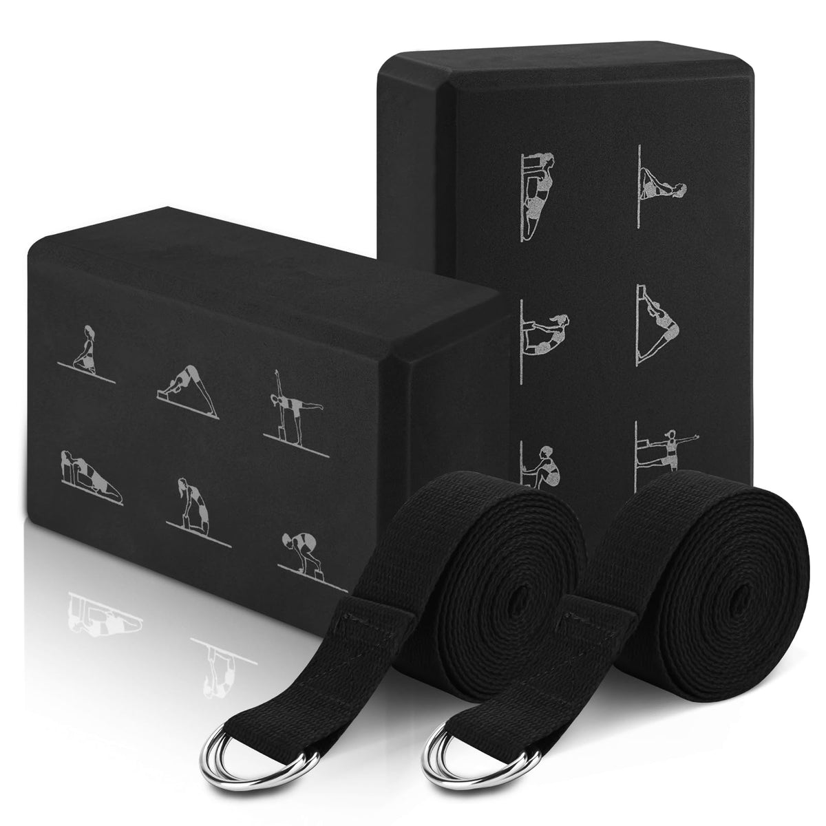 RETON Yoga Blocks Set with Straps, High Density Yoga Bricks, Lightweight EVA Foam Pilates Block, 2 Yoga Blocks with 2 Straps for Yoga, Pilates, Fitness, Stretching and Toning