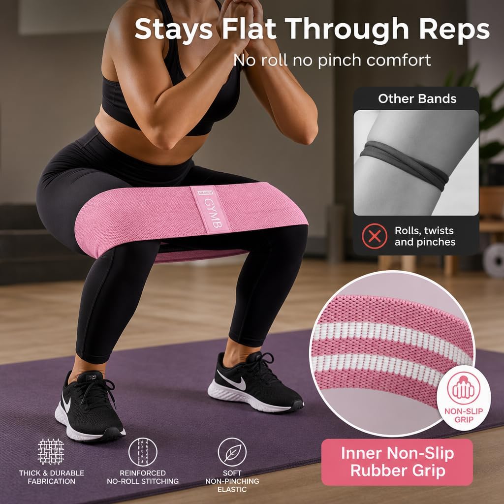 Gymbee Premium Resistance Bands for Working Out - Exercise Bands to Workout Glutes, Thighs & Legs - No Slip Cloth Booty Bands for Gym & Home Fitness, Yoga, Strength & Pilates for Men/Women - 3 Levels