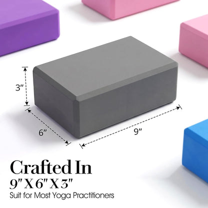 4 Pack Yoga Block, Stretch Blocks for Exercise Eva Foam Material, Strong Support, 9 x 6 x 3 Inches High Density Yoga Brick with Non-Slip for Pilates, Meditation, Balance (4 Color)