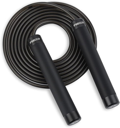 FEECCO 1/2 lb Weighted Jump Rope for Boxing, Cardio, Crossfit Workout, 8~11ft Range Adjustable Length Steel Ropes with Ball Bearings and Metal Handles, Suitable for Men and Women