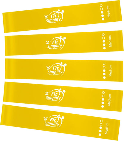 Fit Simplify Resistance Loop Exercise Fitness Bands with Instruction Guide and Carry Bag, Set of 5