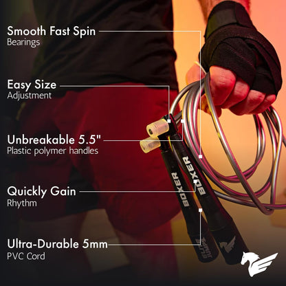 EliteSRS 10 Foot Outdoor Rated 5Mm Pvc, Boxer Jump Rope 3.0 with Smooth Action Polymer Handles and Ergonomic Slip-Resistant Dimpled Grips